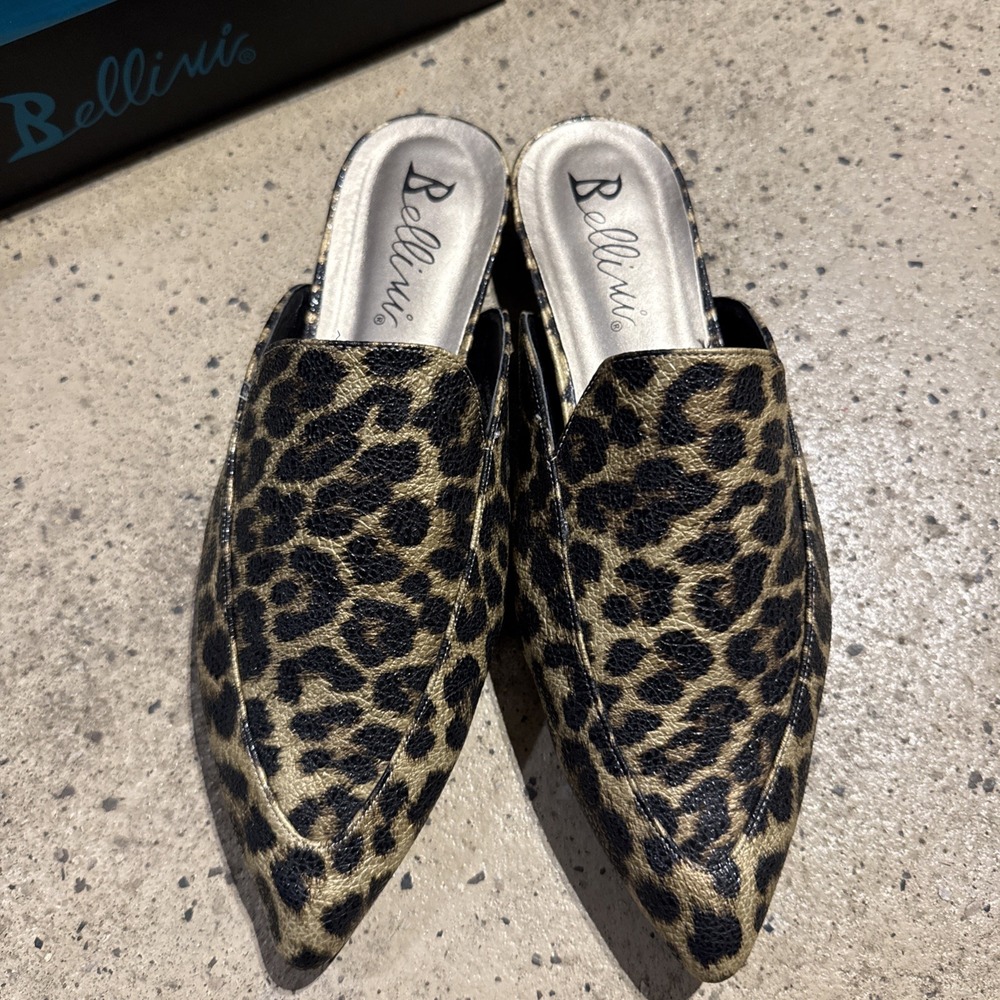 Bellini Women Formosa Leopard Synthetic‎ Pointy Toe Mule Sz 9.5W